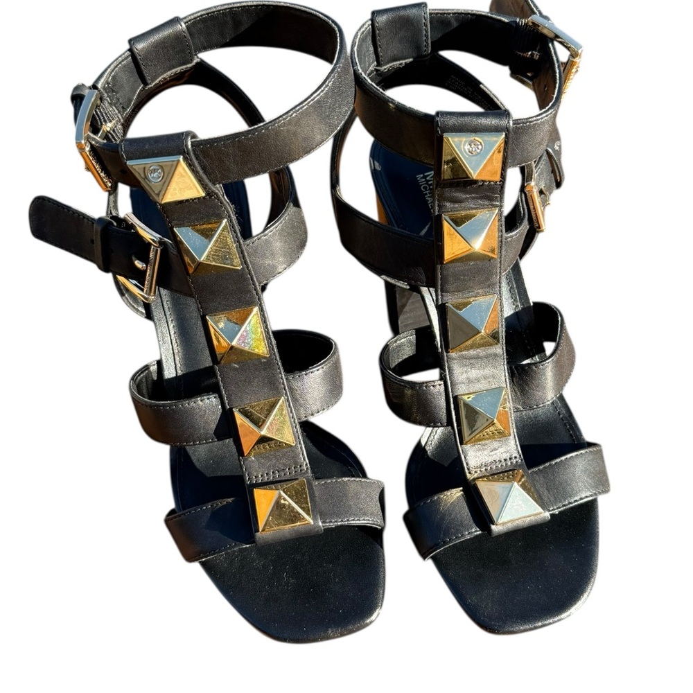 Michael Kors Wren Studded Leather Pyramid‎ Block-heel Gladiator Sandals Sz 5.5 - Picture 8 of 13